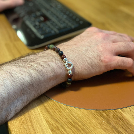 Onyx, Dragonblood Jasper and Rosewood Bracelet