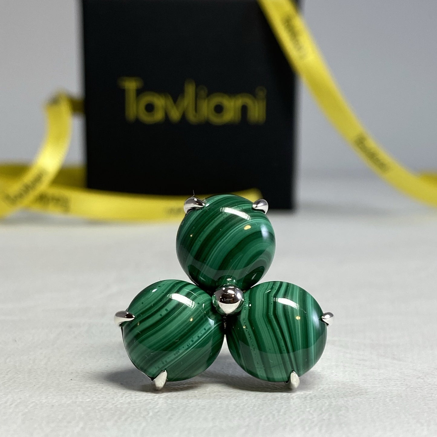 Malachite Trinity Spheres Statement Ring