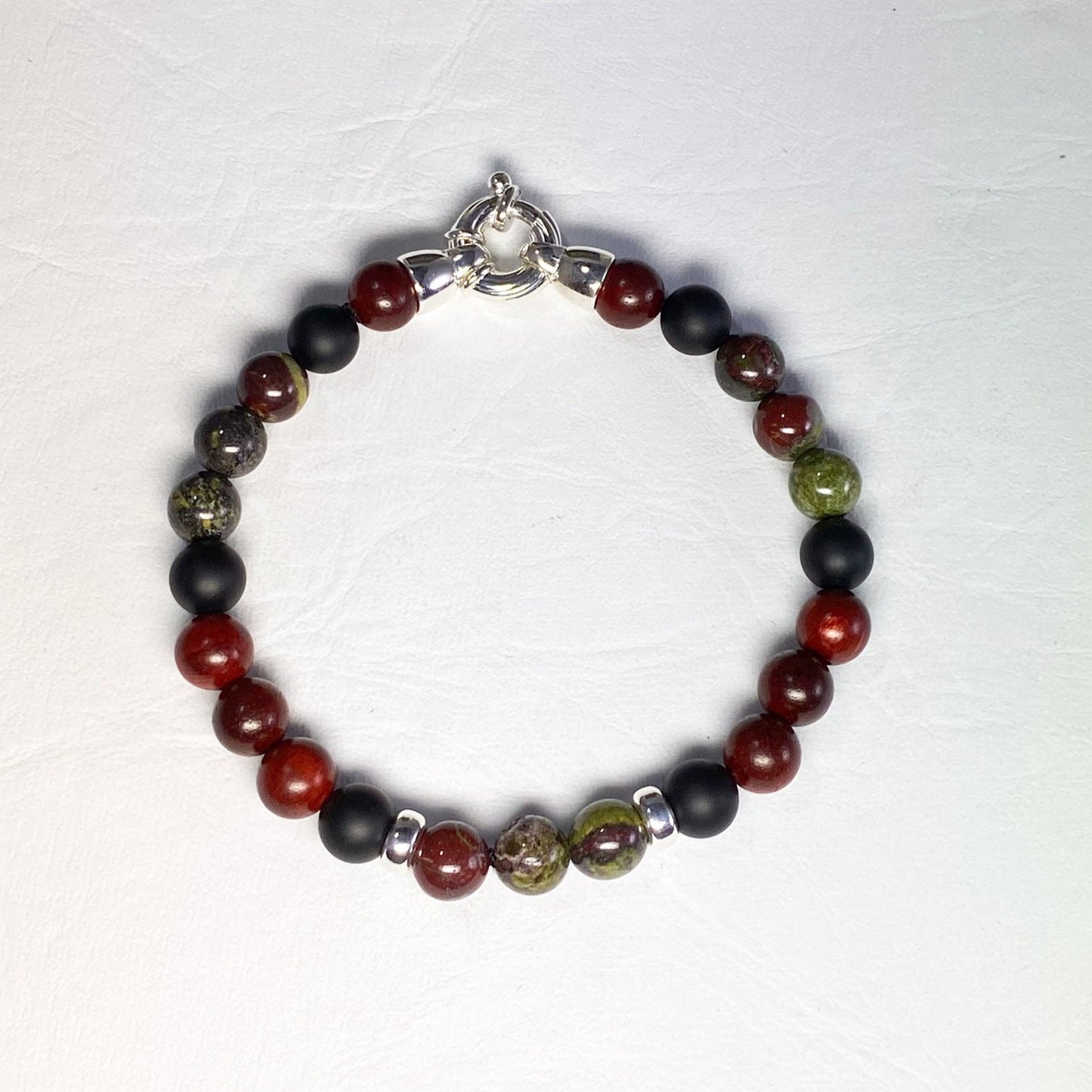 Onyx, Dragonblood Jasper and Rosewood Bracelet