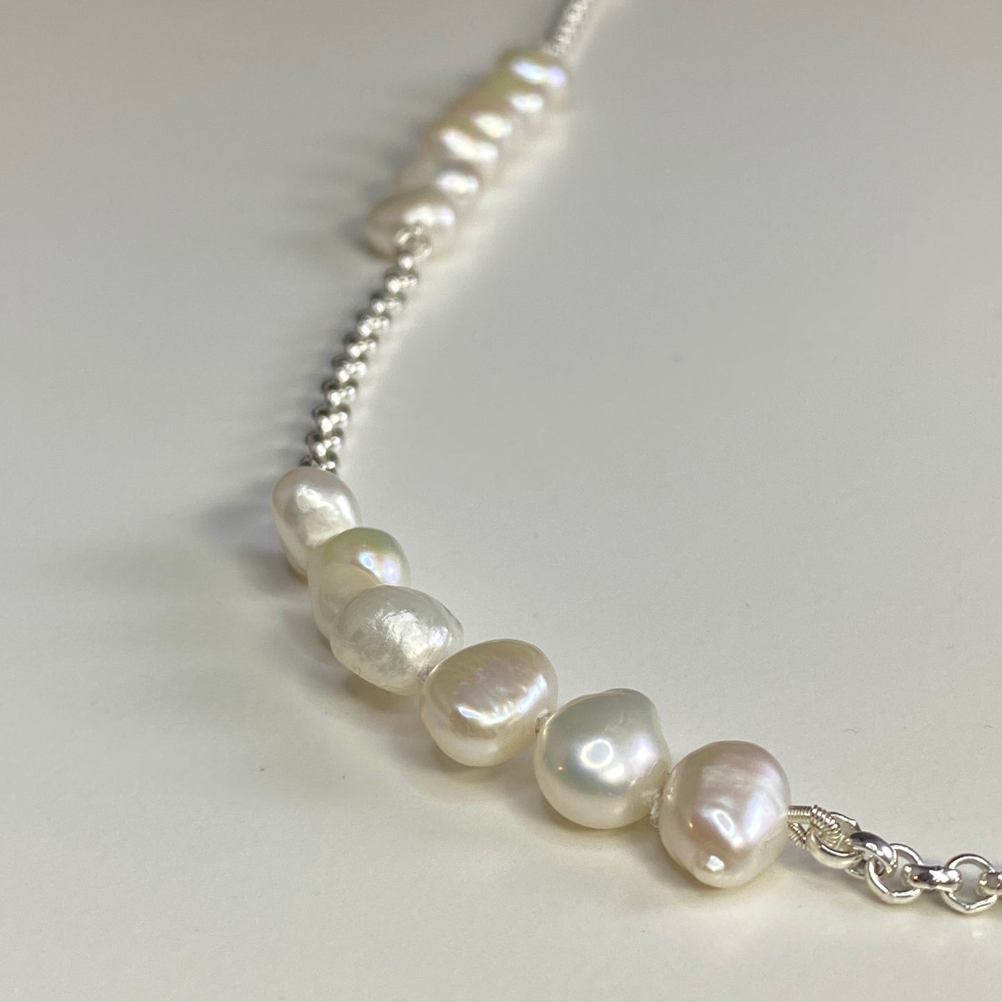 Unique Baroque Pearl and Silver Necklace