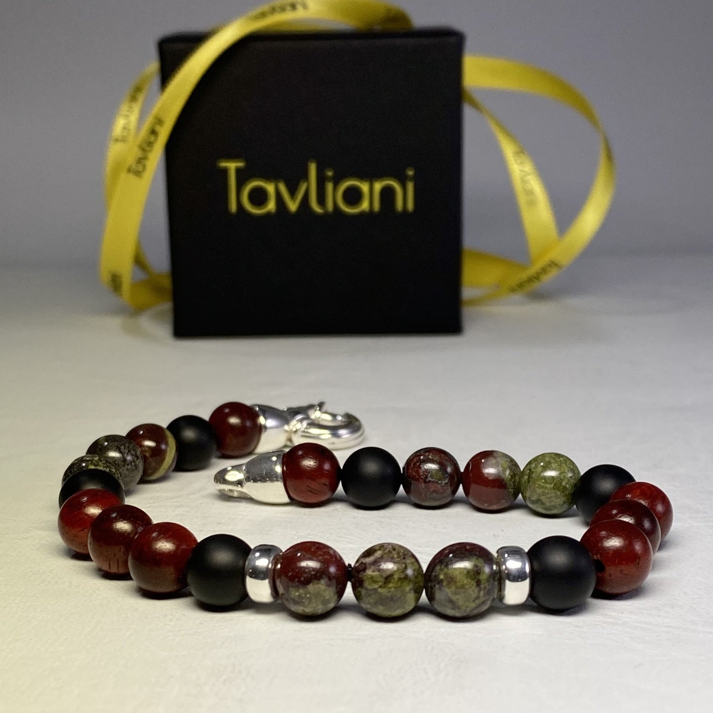 Onyx, Dragonblood Jasper and Rosewood Bracelet