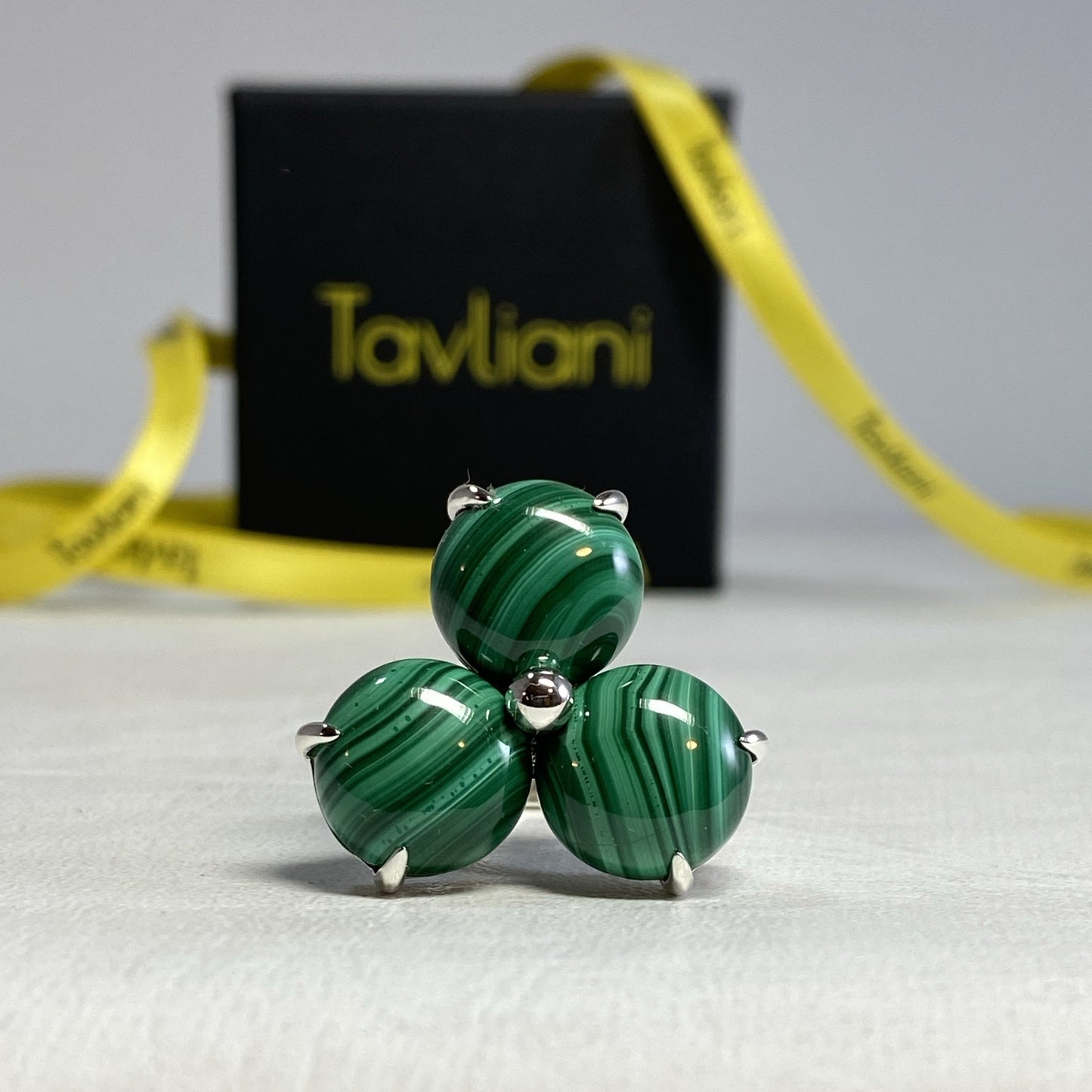 Malachite Trinity Spheres Statement Ring