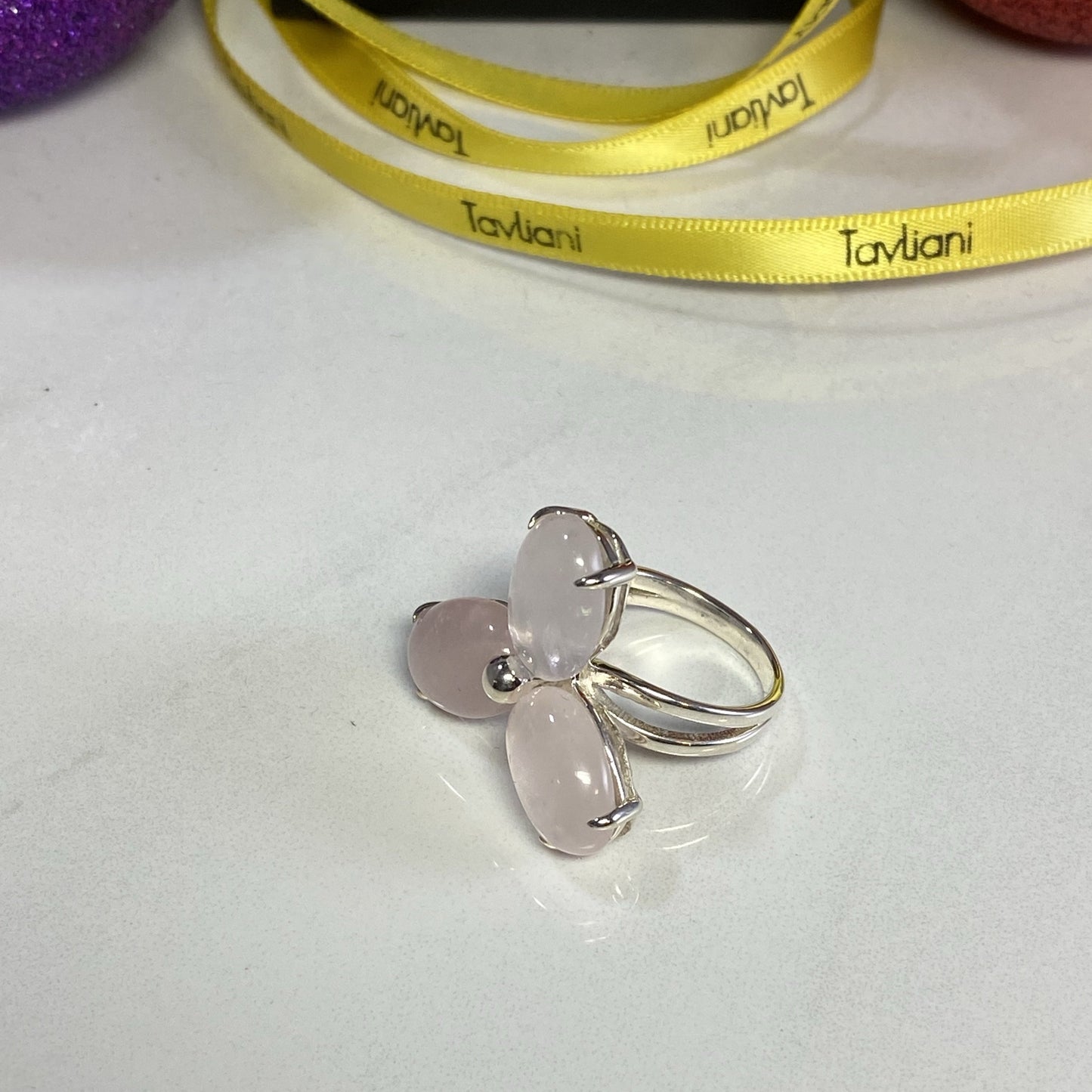 Pink Ice Quartz Trinity Ovals Statement Ring