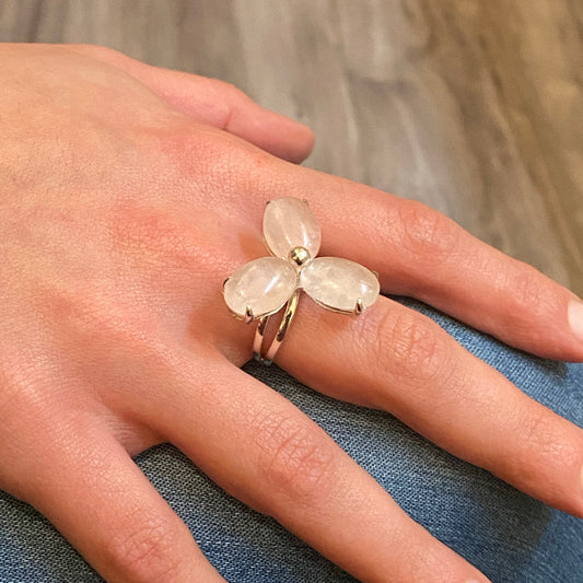 Pink Ice Quartz Trinity Ovals Statement Ring