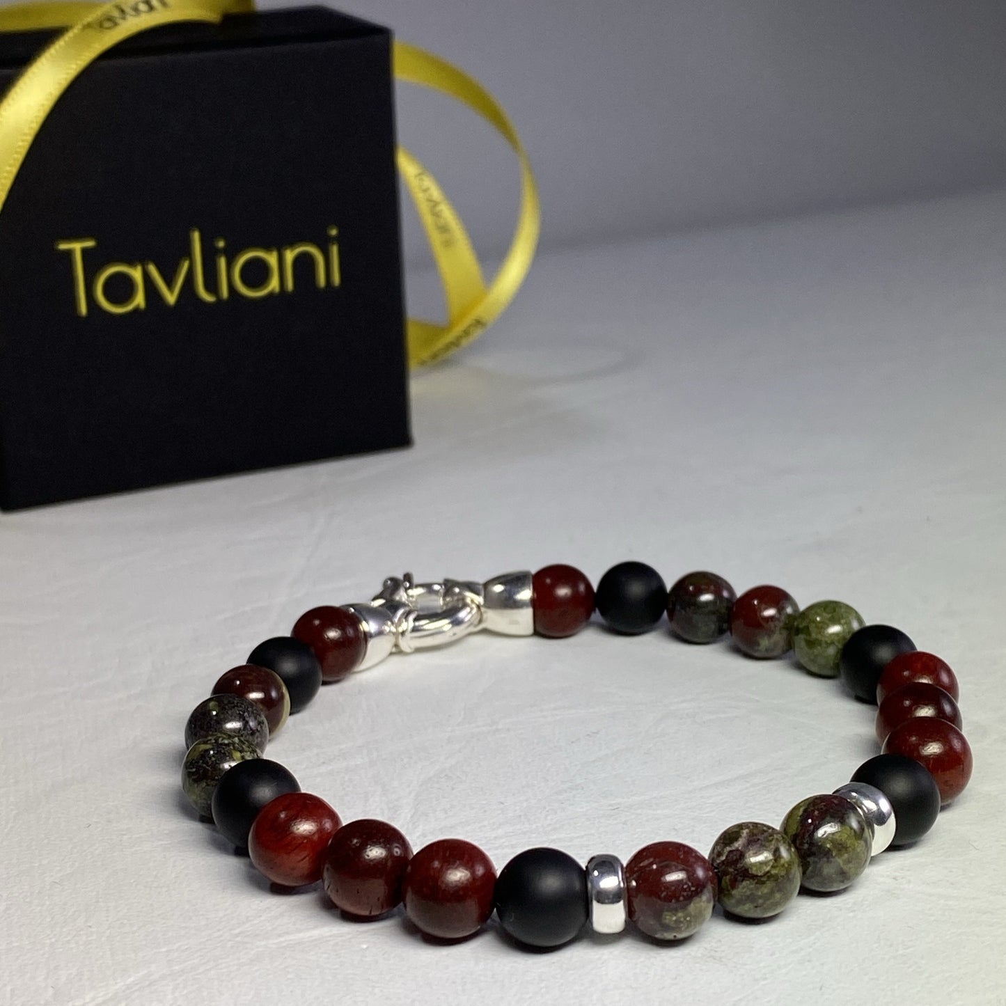 Onyx, Dragonblood Jasper and Rosewood Bracelet