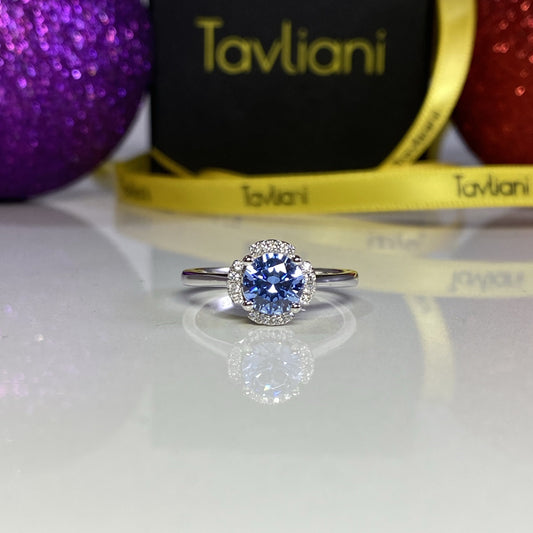 Distinct Halo Set Blue Brilliant Ring