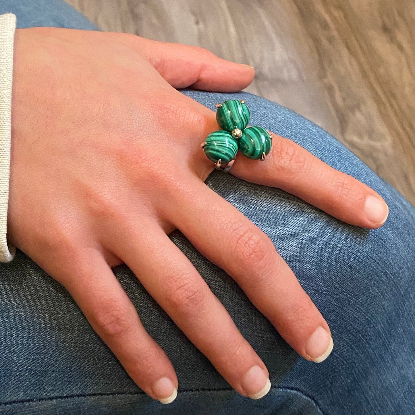 Malachite Trinity Spheres Statement Ring