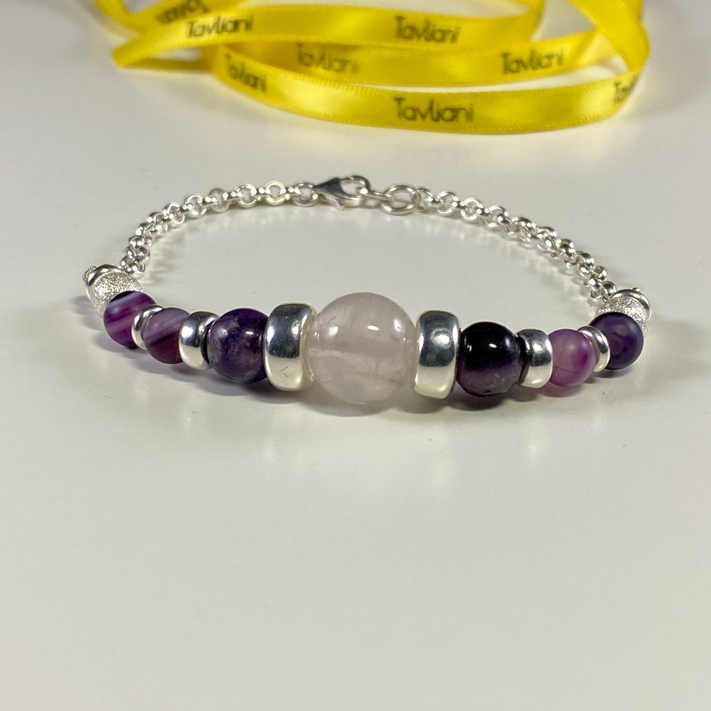 Unique Rose Quartz, Amethyst, Sardonyx Bracelet